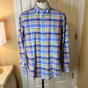 EUC Men's Ralph Lauren Blue Yellow Plaid Button Down Oxford Shirt Size XL